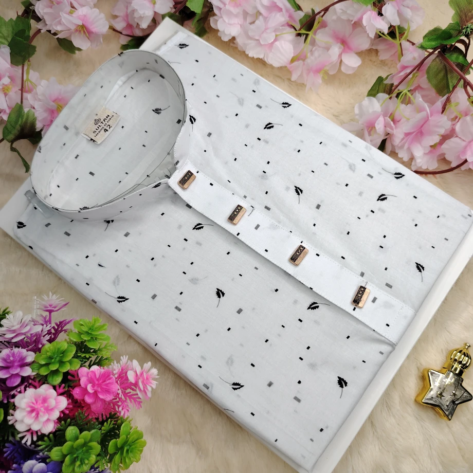 জামদানি সাদা কালো পাতা  প্রিন্ট