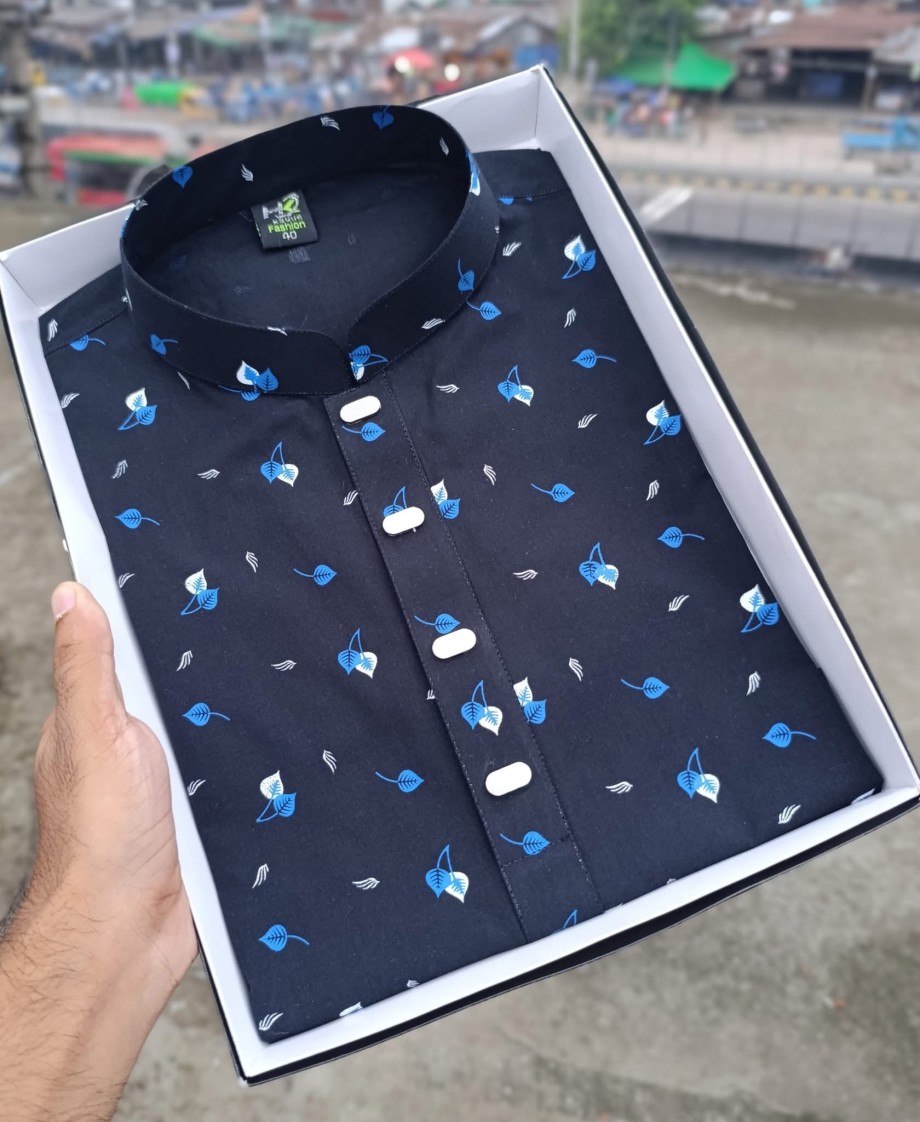 জামদানি কালো নিল পান পাতা  প্রিন্ট